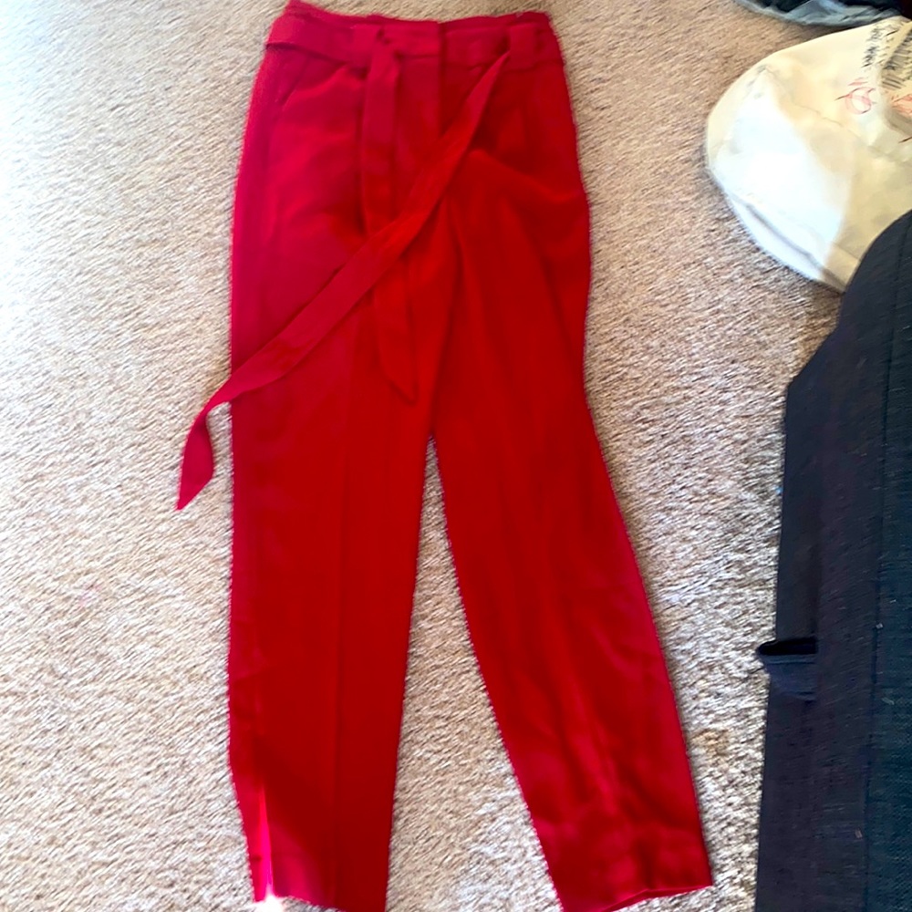 Red high waisted ankle dress pants
